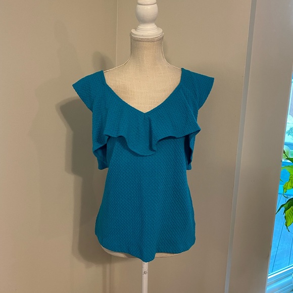 Anthropologie Tops - NWT Anthro Deletta Turquoise Ruffle V Neck Top